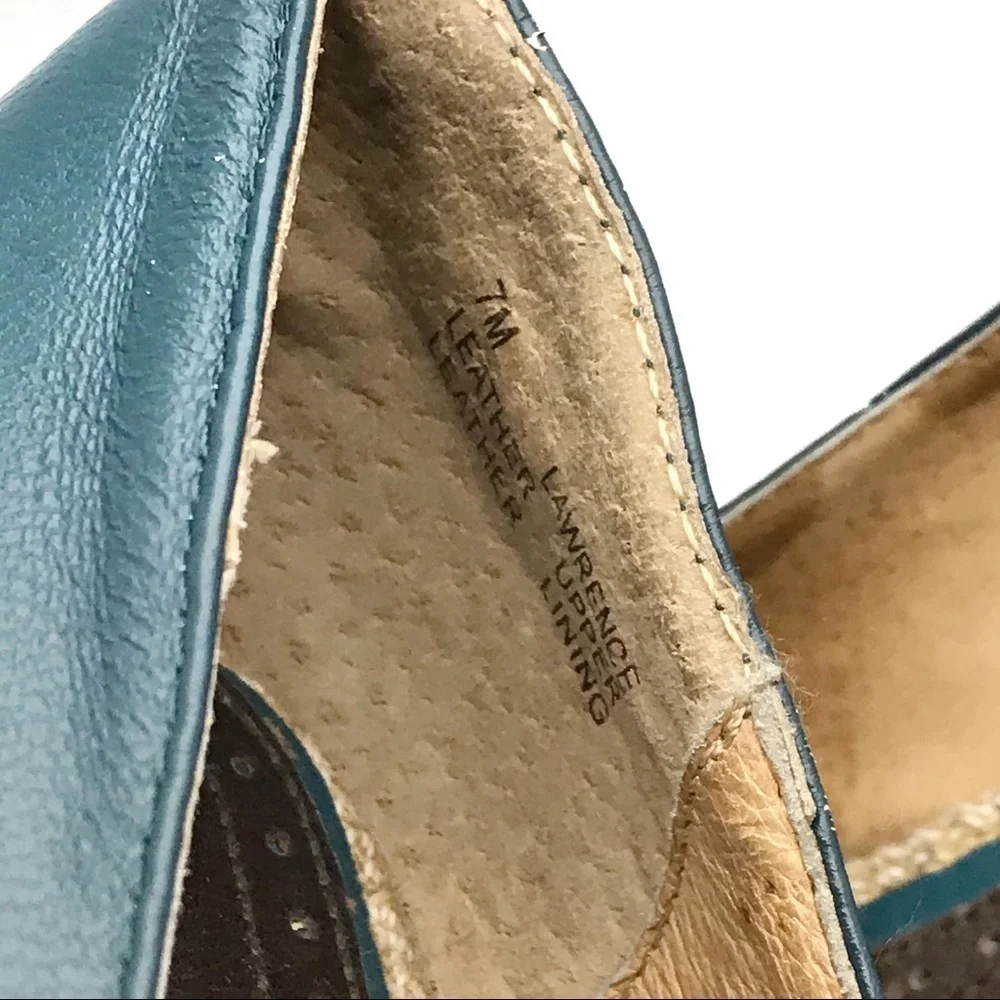 Pink Studio Leather Green Wedge Heel Women 7M Open Toe Anthropologie‎